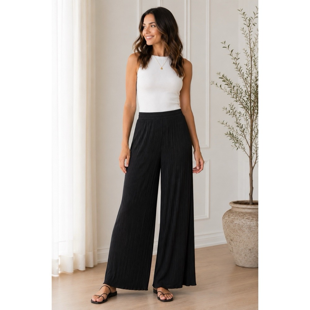 Joie Black Pleated Wide Leg Pants Size Medium Pull-On Elastic Waist